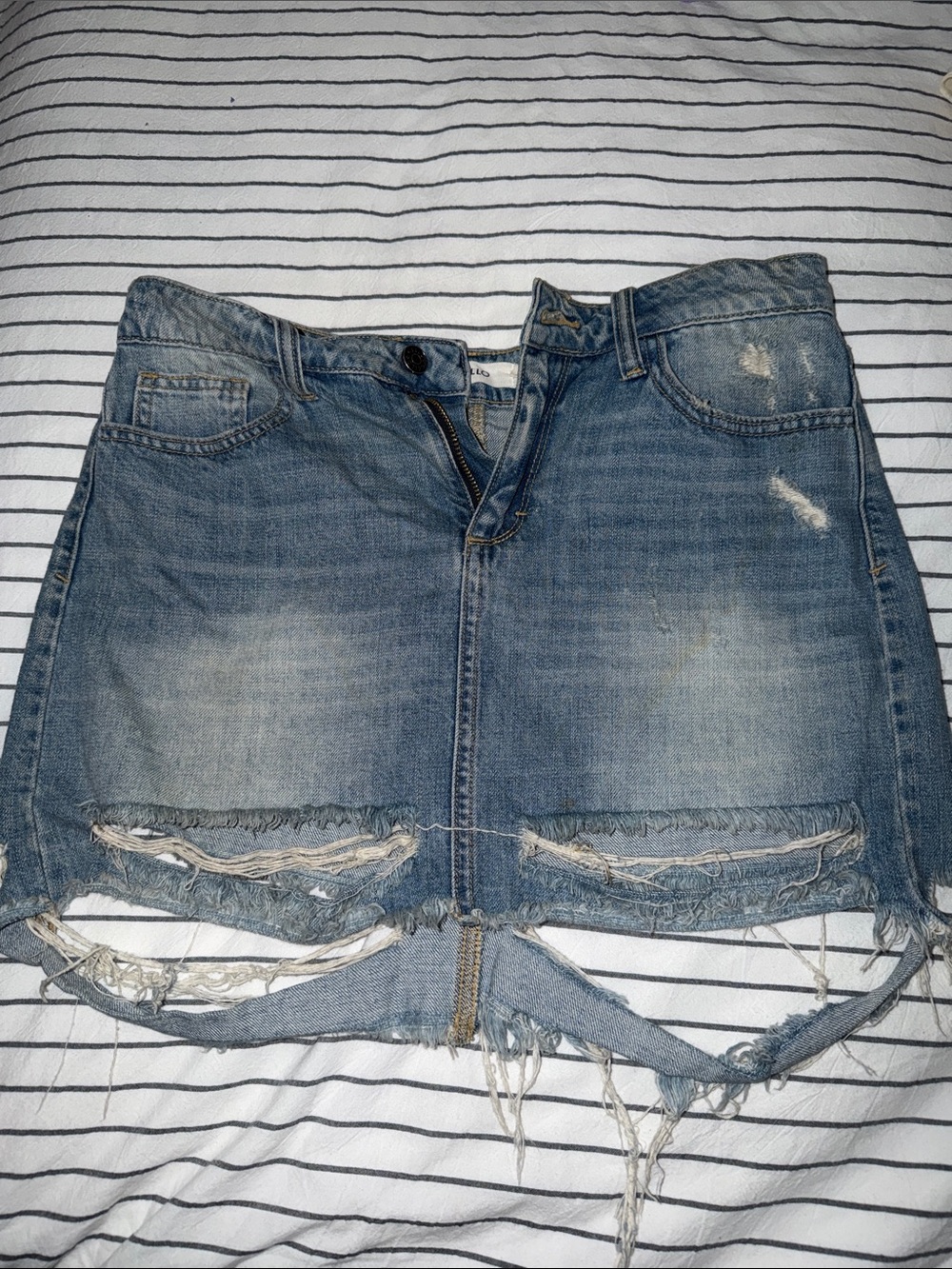 Cello Light Blue Distressed Denim Mini Skirt